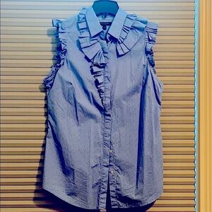 Banana Republic Ruffled Sleeveless Blouse - Blue - worn once - fun detail!